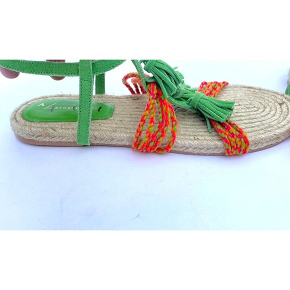 Anthropologie Fringed Rope Sandals Green Suede Boho Tassel Size 10M NWOB - Picture 12 of 14